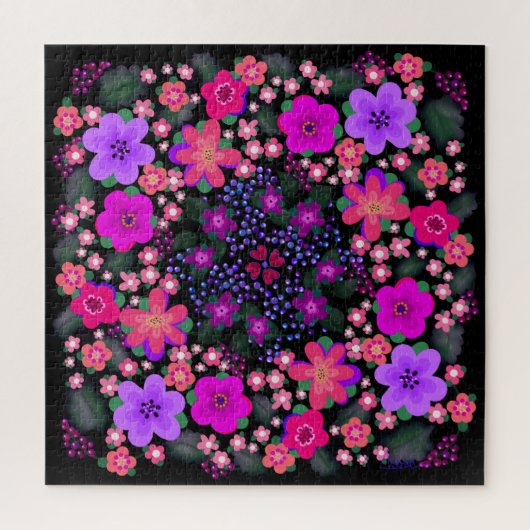 Helderroze en Paarse Boho-gekleurde bloemen Legpuzzel (Verticaal)