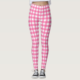 Helderroze en witte gingham leggings
