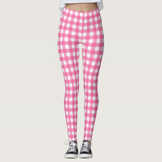Helderroze en witte gingham leggings