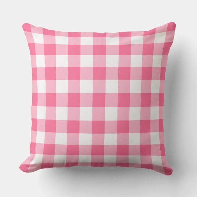 Helderroze en witte gingham-patroonpatroon buitenkussen (Voorkant)