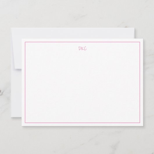 Helderroze en witte monogrammen met platte uitnodi kaart (Voorkant)