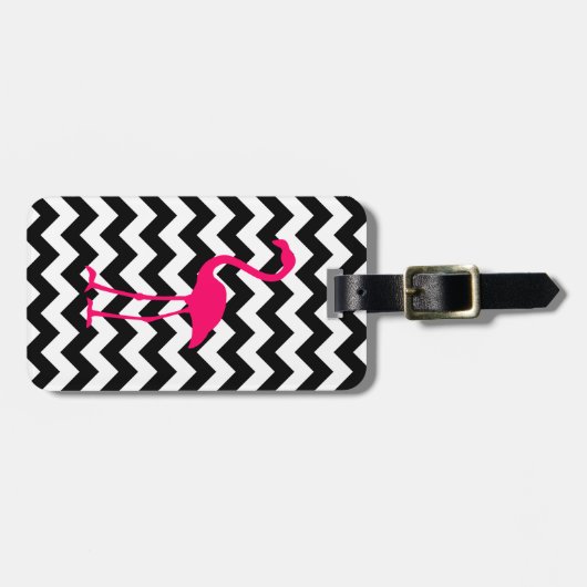 Helderroze flamingo Black en White Zigzag Bagagelabel (Voorkant horizontaal)