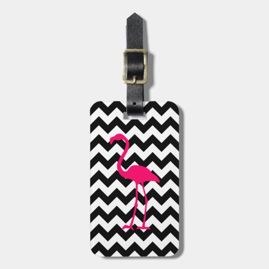 Helderroze flamingo Black en White Zigzag Bagagelabel (Voorkant verticaal)