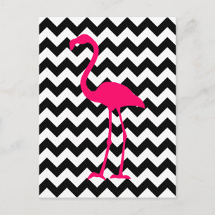 Helderroze flamingo Black en White Zigzag Briefkaart