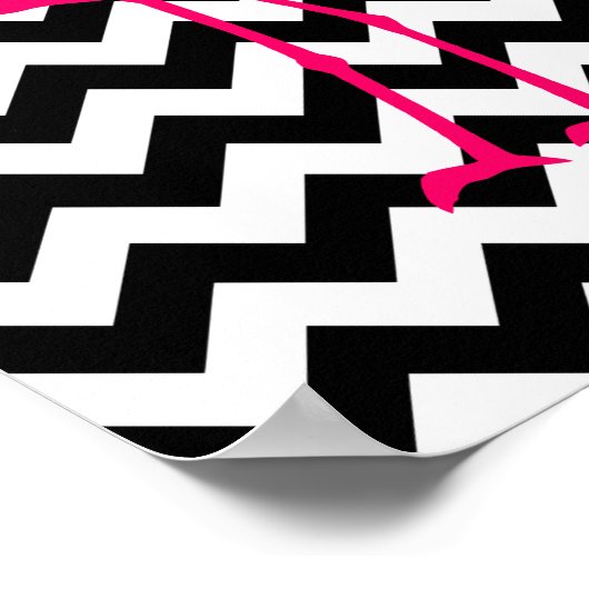 Helderroze flamingo Black en White Zigzag Poster (Hoek)