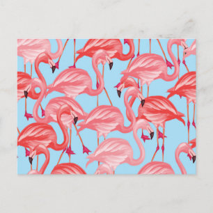 Helderroze flamingo's op blauw 2 briefkaart
