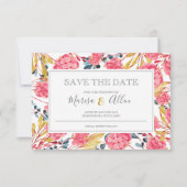 Helderroze Floral Pattern Save The Date (Voorkant)