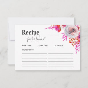 Helderroze Florals Recipe Kaart voor Vrijgezellenf Notitiekaartje