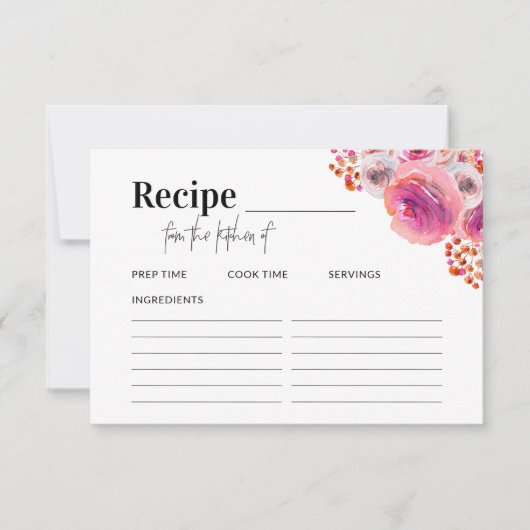 Helderroze Florals Vrijgezellenfeest Recipe Kaart Notitiekaartje (Voorkant)