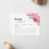 Helderroze Florals Vrijgezellenfeest Recipe Kaart Notitiekaartje (Voorkant / Achterkant in situ)