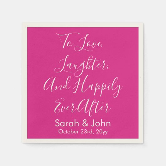 Helderroze gepersonaliseerde script bruiloft recep servet (Voorkant)