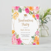 Helderroze kleurrijk Bloemengoud afstuderen Kaart (Staand voorkant)