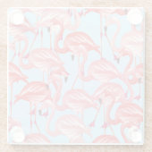 Helderroze lamingos op blauw 2 glazen onderzetter (Achterkant)
