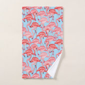 Helderroze lamingos op blauw bad handdoek (Handdoek)