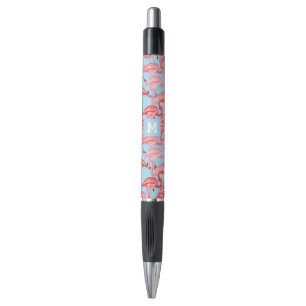 Helderroze lamingos op blauw Voeg je Initiaal to Pen
