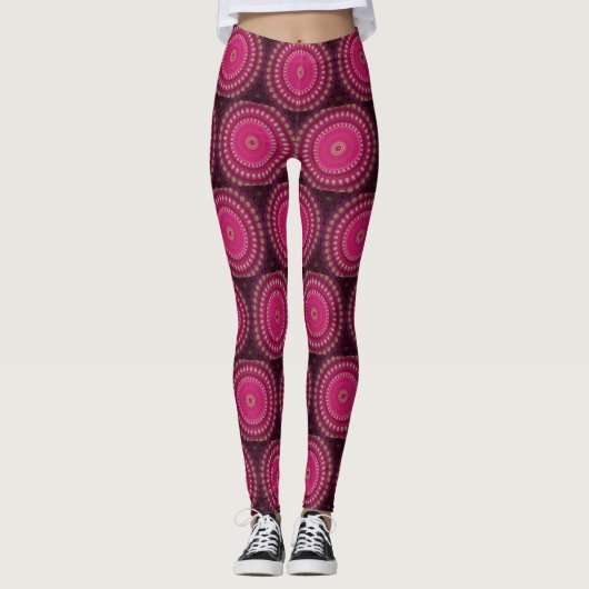 Helderroze met gele Mandala Design-Leggings Leggings (Voorkant)