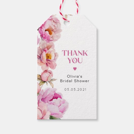 Helderroze pioen vrijgezellenfeest dank u cadeaulabel (Voorkant)