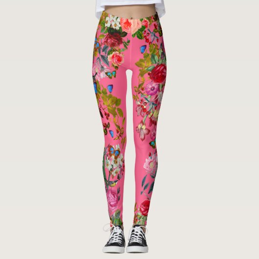 Helderroze  Roos Leggings tuin (Voorkant)