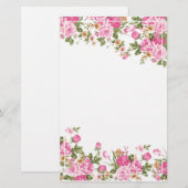 Helderroze rozen en Lijst met witte strepen Briefpapier (Voorkant / Achterkant)