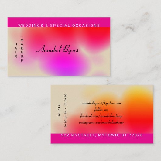 Helderroze tot rode, gemengde kunstplaat visitekaartje (Voorkant / Achterkant)