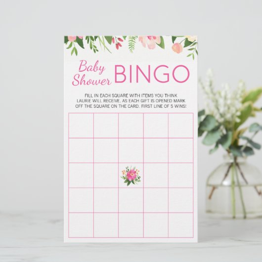 Helderroze vlakke Baby shower Bingo Game (Staand voorkant)