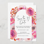 Helderroze Waterverf afvul. Bewaar datum Save The Date (Voorkant / Achterkant)
