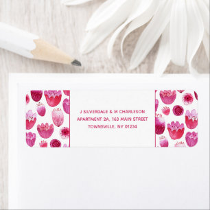 Helderroze Waterverf Blossom Return-adres Etiket