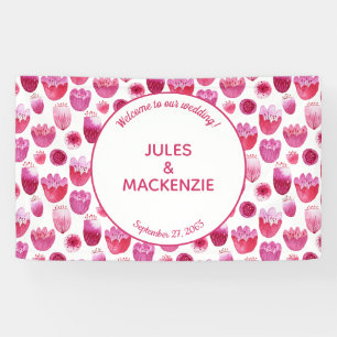 Helderroze Waterverf Blossom Wedding Spandoek