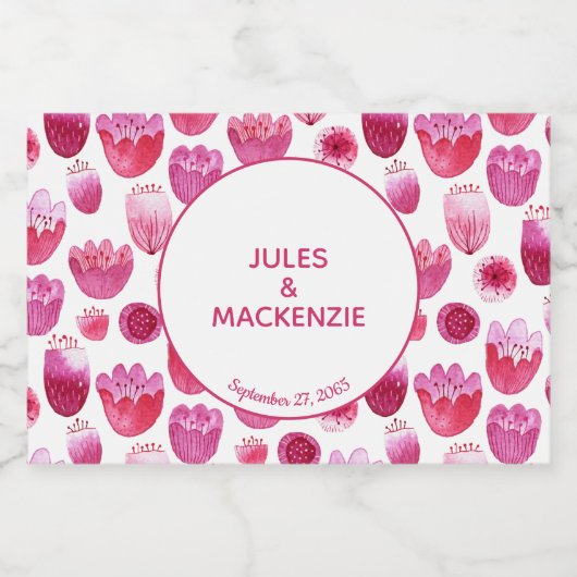 Helderroze Waterverf Blossom Wedding Sparkling Wijnetiket (Enkel label)