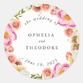 Helderroze Waterverf bruiloft gunst Dank u Ronde Sticker