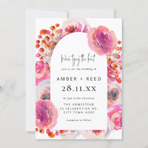 Helderroze Waterverf Floral Arch Wedding Kaart