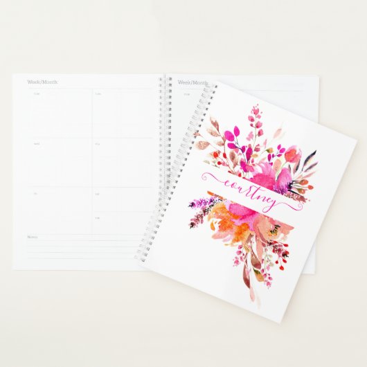 Helderroze waterverf op maat planner (Display)