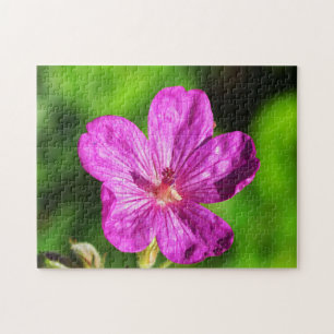 Helderroze wilde bloemen groene gras legpuzzel
