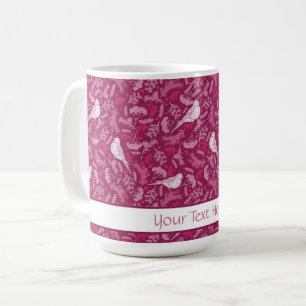 Helderroze winterwitte vogelflessenpatroon koffiemok
