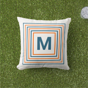 Helderwit Oranje blauw Abstract modern monogram Buitenkussen