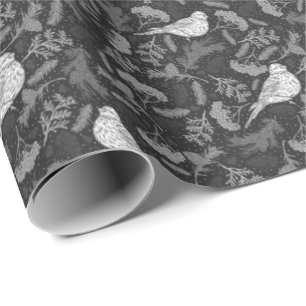 Helderzwart en winterwitvogels - Floral Pattern Cadeaupapier