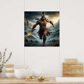 Heldhaftige Bronze Epic Warrior Charging Digitale Poster (Keuken)