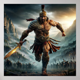 Heldhaftige Bronze Epic Warrior Charging Digitale Poster