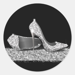 Hele Hiel-schoenen Silver Glitter Favor Ronde Sticker
