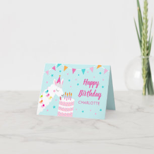 Hele Llama Fun Cake 4th Aqua Happy Birthday Kaart