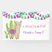 Hele Llama Fun Pink Paarse Cactus Kind Birthday Spandoek (Horizontaal)