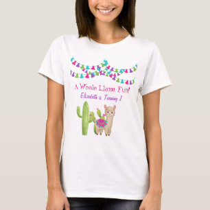 Hele Llama Leuk Roze Paarse Cactus Verjaardag T-shirt
