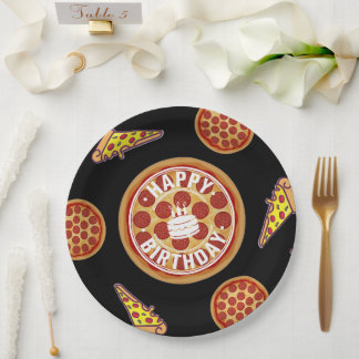Hele Pizza Gelukkig Verjaardag Feestdesign Papieren Bordje