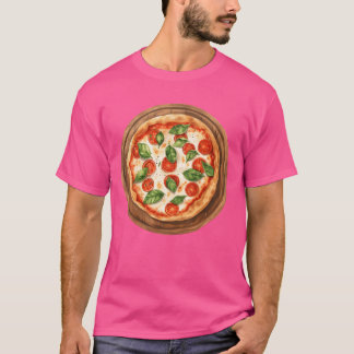 Hele ronde Pizza Margherita geserveerd op een hout T-shirt