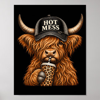 Helemaal wanordelijke Hooglandkoe, grappig, schatt Poster