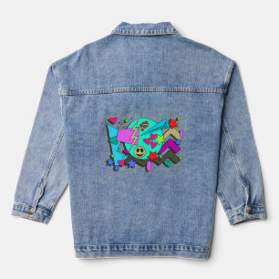 Helemaal Wild Cartoon 90s Flashback Comic Pattern Denim Jacket