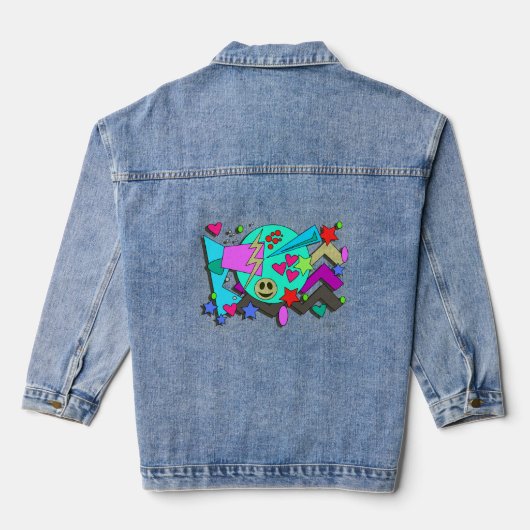 Helemaal Wild Cartoon 90s Flashback Comic Pattern Denim Jacket (Achterkant)