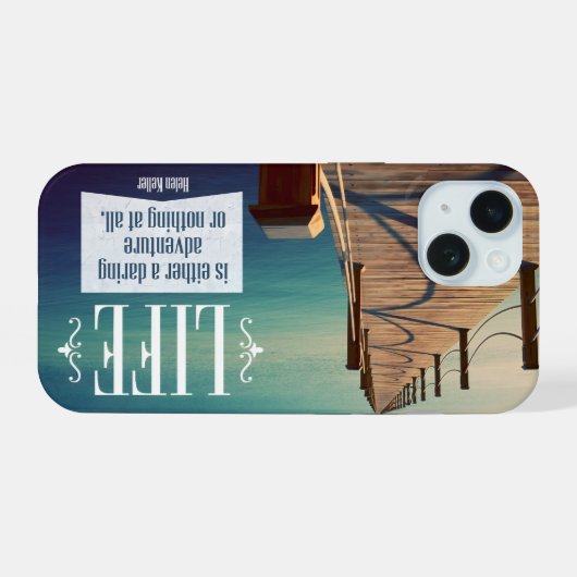 Helen Keller Inspirerend quote "Adventure" iPhone 15 Hoesje (Achterkant horizontaal)