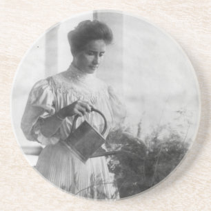 Helen Keller Watering Planten Portret Zandsteen Onderzetter