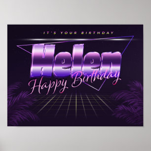 Helen Nom Prénom lila retro Poster Anniversaire